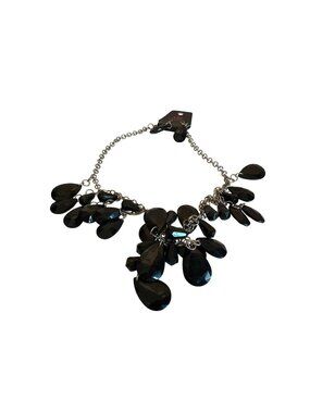 Black Teardrop Faceted Necklace Earrings Set Silver-Tone Chain Paparazzi Career
